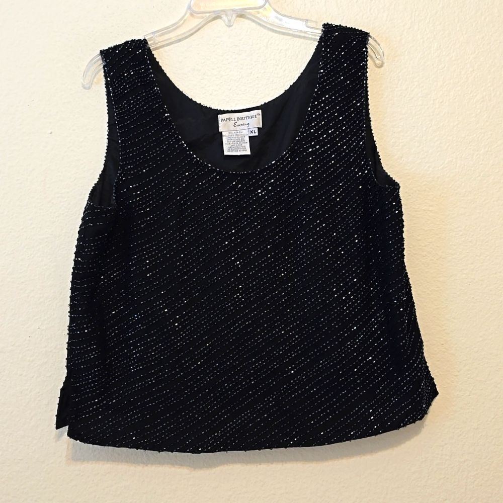 Vintage Papell‎ Boutique 100% Silk Beaded Top XL